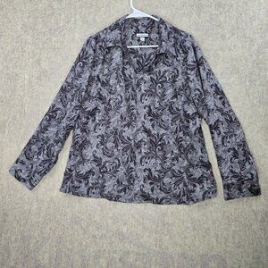 Croft & Barrow Womens Zip-Up Top Jacket Gray & Black XL Polyester Floral Pattern